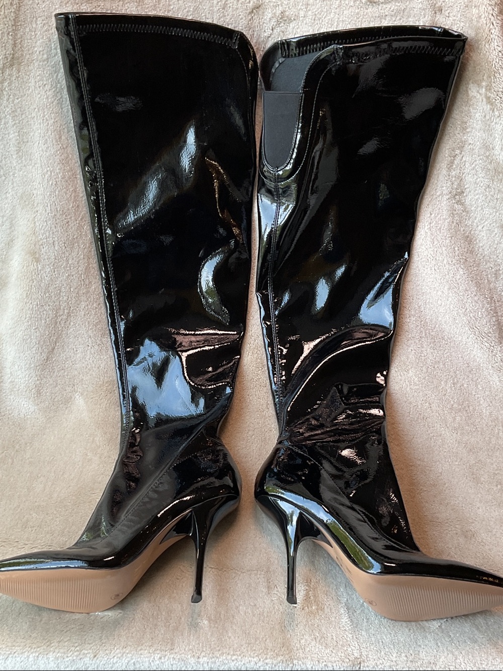 Black Patent Knee-High Stiletto Boots - Women's Mix No. 6 Size 7.5
